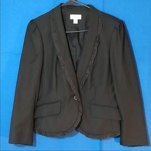 Loft Black Scalloped Ruffle Jacket/ Blazer